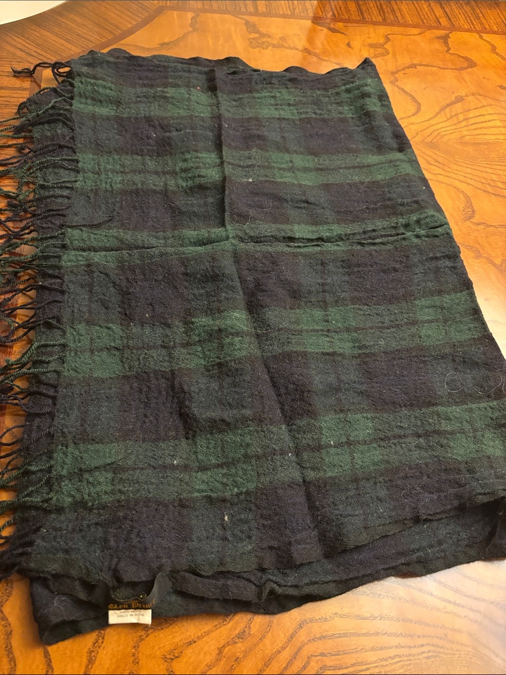 Glen Prince Black and Dark Green Plaid Wool Fringe Scarf